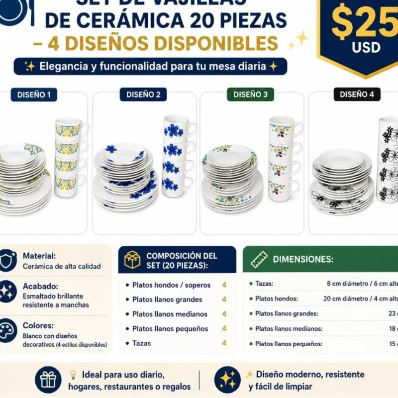 SET DE VAJILLAS DE CERÁMICA 20 PIEZAS