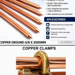 Varilla de Cobre para tierra con abrazadera