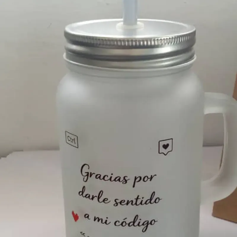 Jarras Mason Glaseadas 500 ml, Con tapa y absorbente