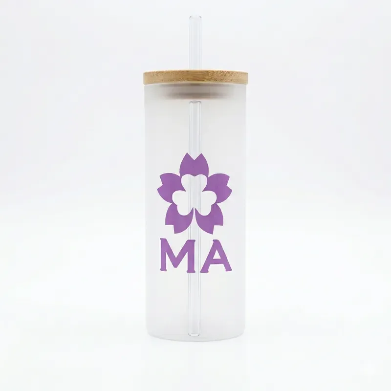 Vaso de vidrio Skinny con tapa de bambú