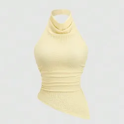 Top Amarillo Mantequilla Cuello Halter Asimétrico