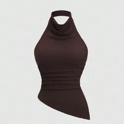 Top Café Cuello Halter Asimétrico