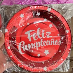 Platos de feliz cumpleaños rojo