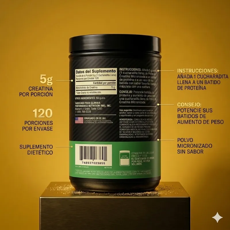 Creatina Monohidratada OPTIMUM NUTRITION // 120 Serv // Sin Sabor. 