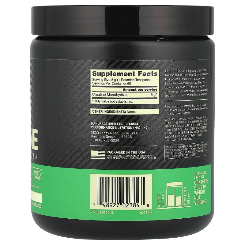 Creatina Monohidratada OPTIMUM NUTRITION. 60 Serv. Sin Sabor