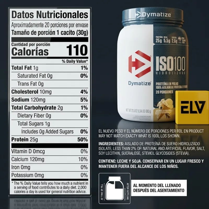 WP Dymatize ISO 100 Hidrolizada // Sabor Vainilla // 20 servicios
