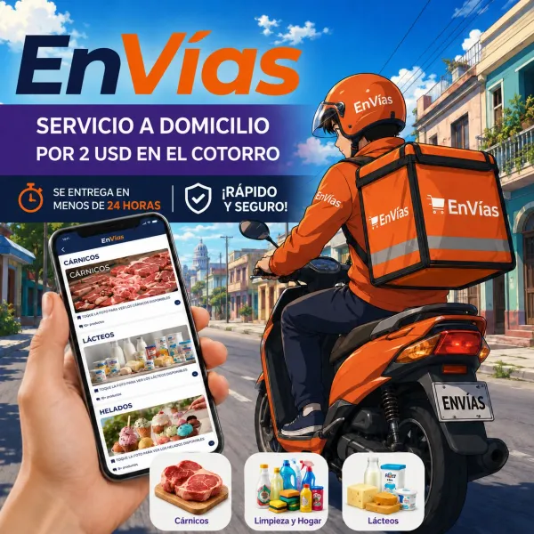 ¡BIENVENIDO!
Somos EnVías, una tienda virtual cuya misión es hacerle más sencilla y agradable la experiencia de comprar productos para sus familiares. Aquí tenemos los artículos distribuidos en varias categorías para que le sea más fácil encontrar lo que busca y que pueda hacer su compra sin perder tiempo. Revise a cada rato la página pues regularmente estamos poniendo en el estante virtual muchos productos nuevos.
¿Por qué elegirnos?
En muchas ocasiones las tiendas online demoran mucho tiempo en entregar las compras, tienen los productos en altos precios y cobran una tarifa elevada por llevarlos hasta su destino. Pues con EnVías es muy distinto. Hemos tomado la responsabilidad de trabajar lo más pronto posible para que su familiar no espere de más por algo que pueda necesitar. Se entregará habitualmente en el plazo máximo de 24 HORAS. También nos estamos esforzando por ofrecerle un MEJOR PRECIO para que no tenga que ir a ninguna otra tienda.
Hacemos mensajerías en TODO el Cotorro. Sin embargo, para otros lugares de la Habana puede comunicarse con el comercial para acordar el precio en base a la ubicación de la entrega.
°FORMA DE PAGO°
La forma de pago actual es por ZELLE. No hay compra mínima, puede comprar desde lo más barato que tenemos en la tienda hasta la cantidad de productos que desee por el mismo precio de entrega. Cuando tenga todo lo que comprará entre al carrito y presione en "CONTINUAR CON LA COMPRA"
Luego el sistema automáticamente le pasará con un comercial que enseguida le atenderá para mostrarle como hacer el pago por vía ZELLE. Las transferencias se confirman bastante rápido por lo que en breve, luego de la confirmación, se llevará el pedido a su destino.
Estamos ENCANTADOS de TRABAJAR para USTED y por esa razón también estamos ABIERTOS a leer SUGERENCIAS que puedan hacer de EnVías su TIENDA FAVORITA. Gracias.