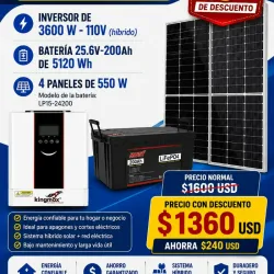 Combo Solar Híbrido 3600W + Batería LiFePO4 + Paneles Solares