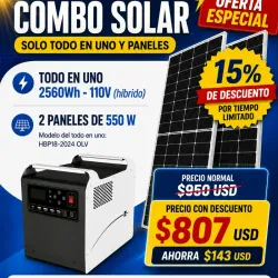 Combo Solar Todo en Uno 2560Wh + 2 Paneles Solares 550W