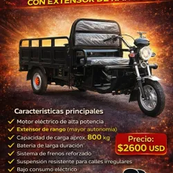 Triciclo Eléctrico de Carga con Extensor de Rango (Modelo Negro)