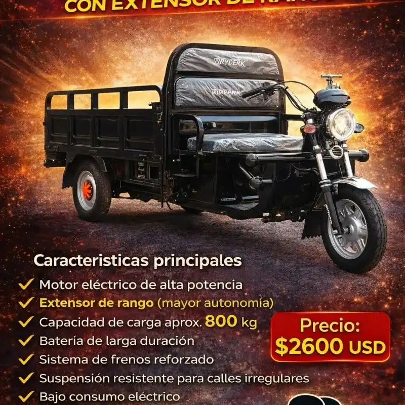 Triciclo Eléctrico de Carga con Extensor de Rango (Modelo Negro)