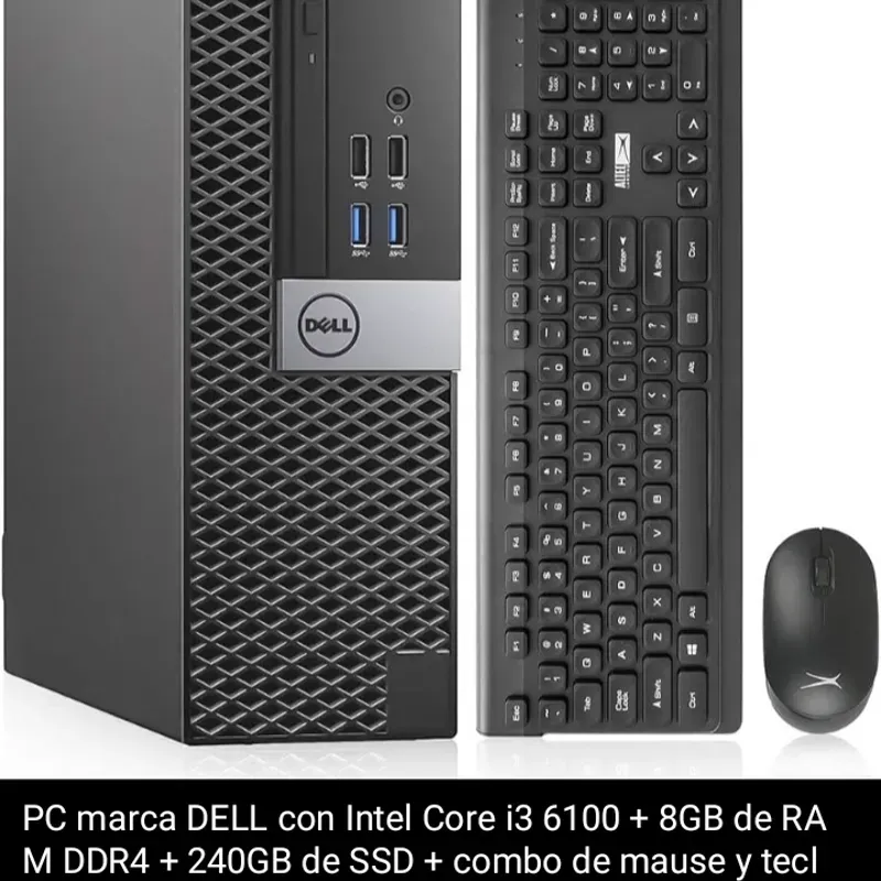 Mini PC marca DELL con Intel Core i3 6100 + 8GB de RAM DDR4 + 240GB de SSD + combo de mause y teclado