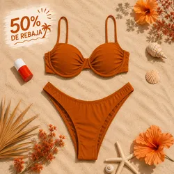 Bikini con top push up color naranja