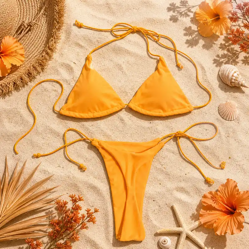 Bikini minimalista liso estilo tanga NARANJA