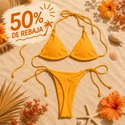 Bikini minimalista liso estilo tanga NARANJA