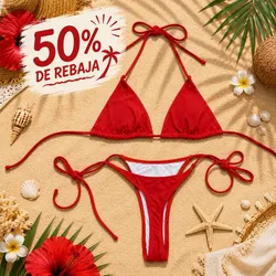 Bikini minimalista liso estilo tanga ROJO