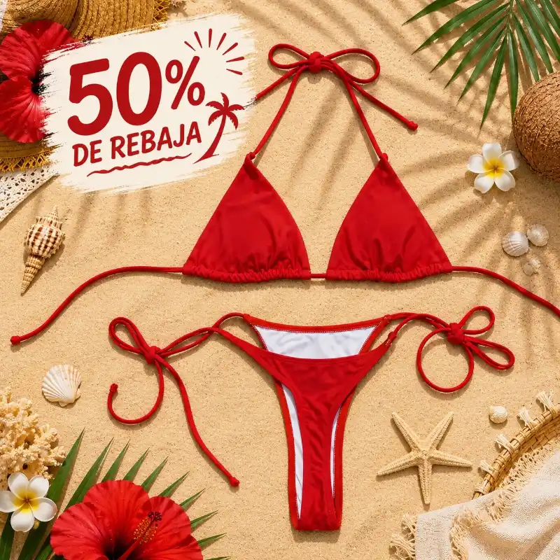 Bikini minimalista liso estilo tanga ROJO