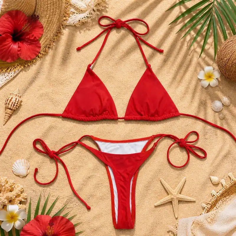 Bikini minimalista liso estilo tanga ROJO