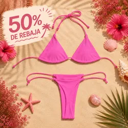 Bikini minimalista liso estilo tanga ROSADO
