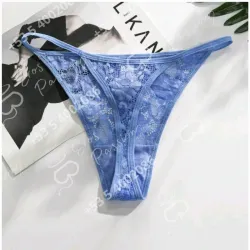 Blumer de encaje estilo tanga azul