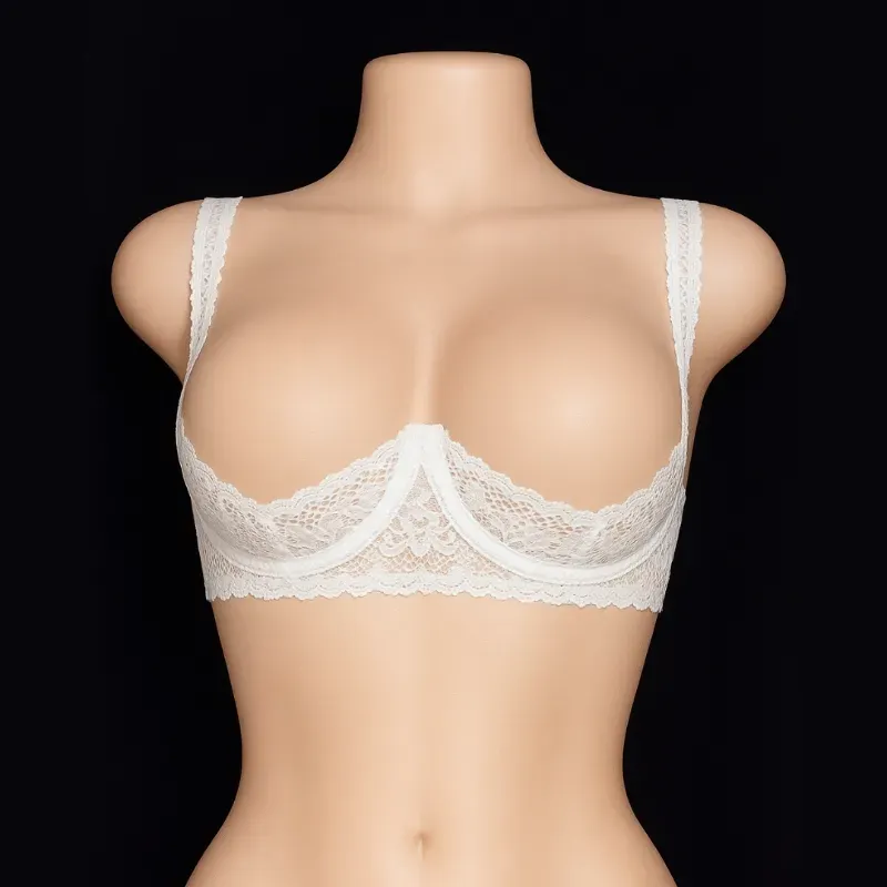 Conjunto de lenceria tanga de encaje cruzado + sujetador de encaje copa abierta color blanco (PERSONALIZADO)