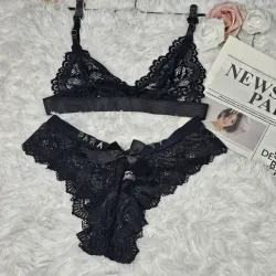 Conjunto de tanga ancho de encaje con lazo + ajustador de encaje (PERSONALIZADO)