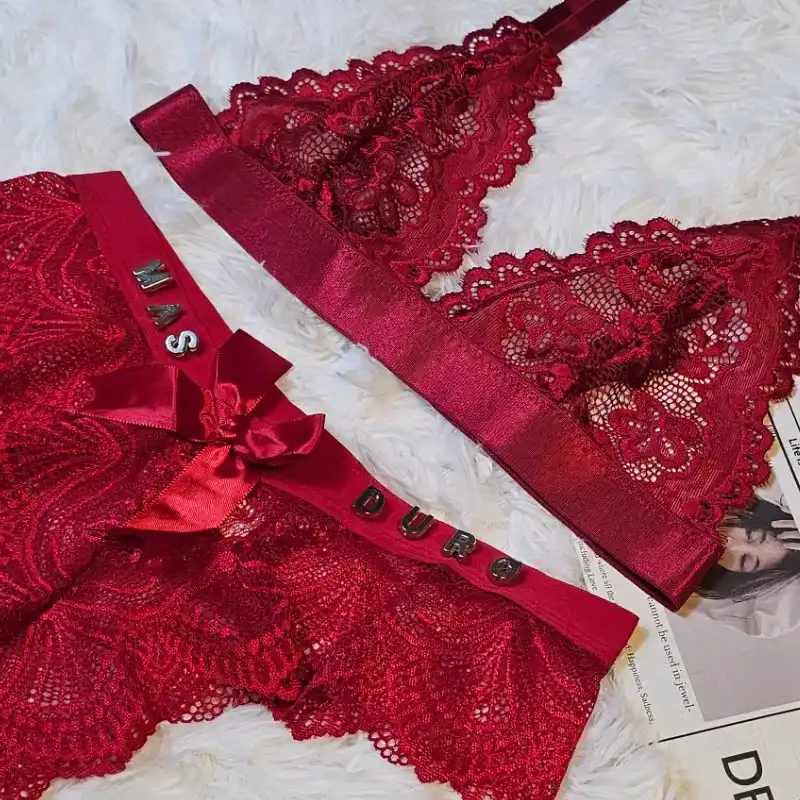 Conjunto de tanga ancho de encaje con lazo + ajustador de encaje (PERSONALIZADO)