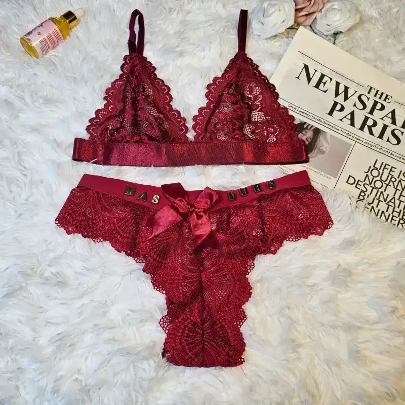 Conjunto de tanga ancho de encaje con lazo + ajustador de encaje (PERSONALIZADO) L