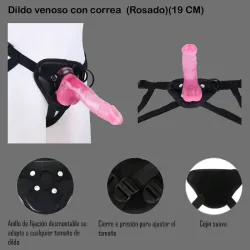 Dildo venoso con correa  (Rosado)(19 CM)