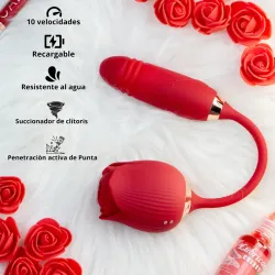 Succionador de clitoris de doble estimulacion con forma de rosa