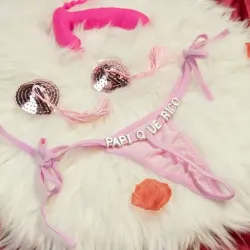 Tanga de encaje estilo bikini ROSADO