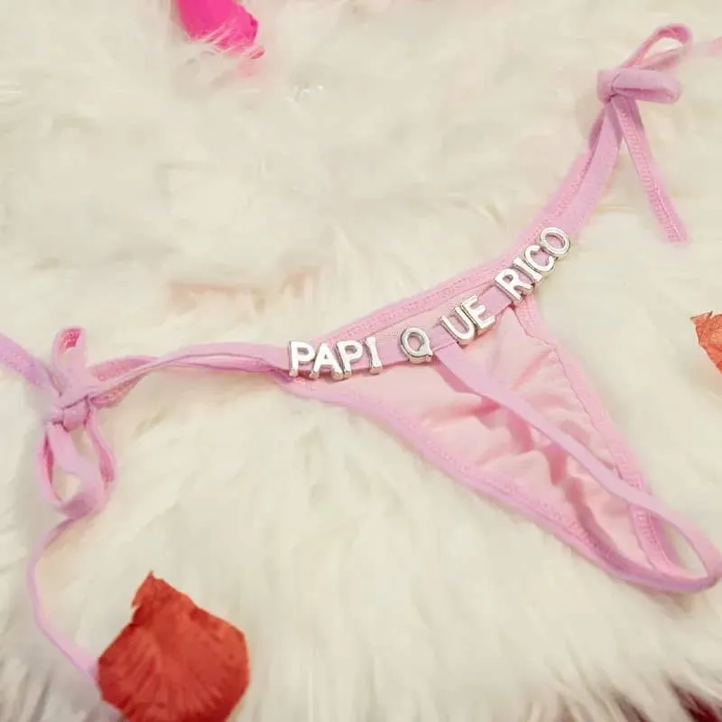 Tanga de encaje estilo bikini ROSADO