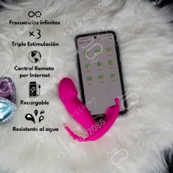 Vibrador con estimulador de clítoris y cadena anal control remoto (Recargable)