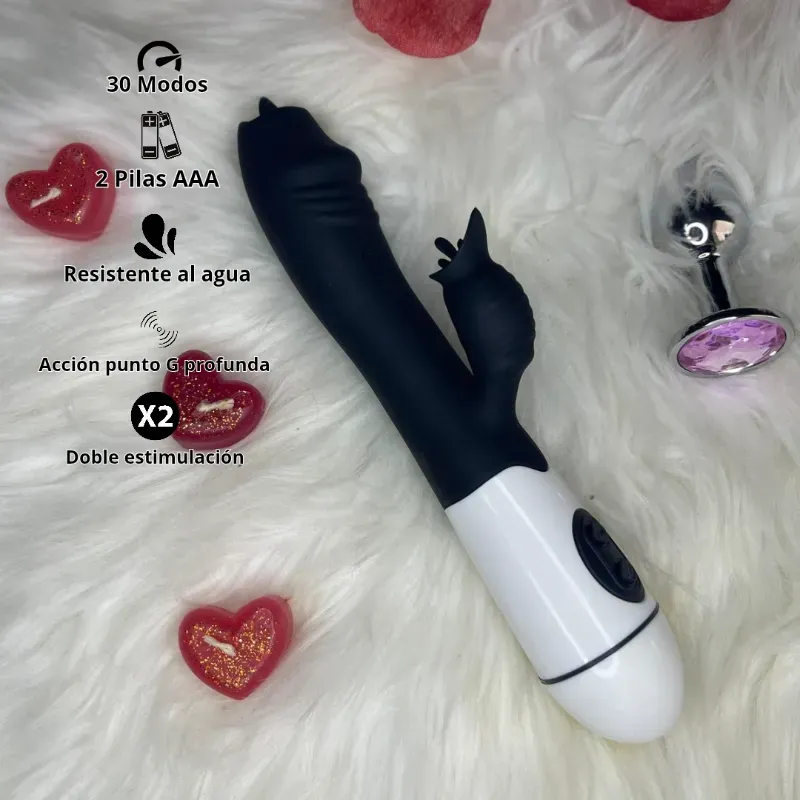 Vibrador estimulador de clítoris con doble lengua vibradora