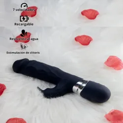 Vibrador estimulador de clítoris super realista venoso (Recargable)(Negro)