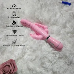 Vibrador rosado con lenguita giratorio