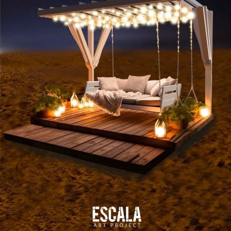 Pérgola de madera con columpio