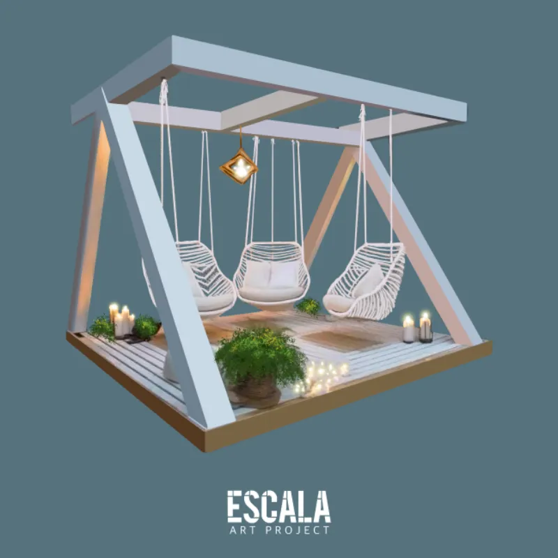 Pérgola de madera con columpios