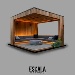 Pérgola de madera con sofá 
