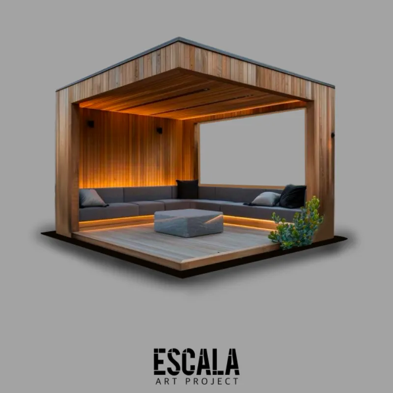 Pérgola de madera con sofá 