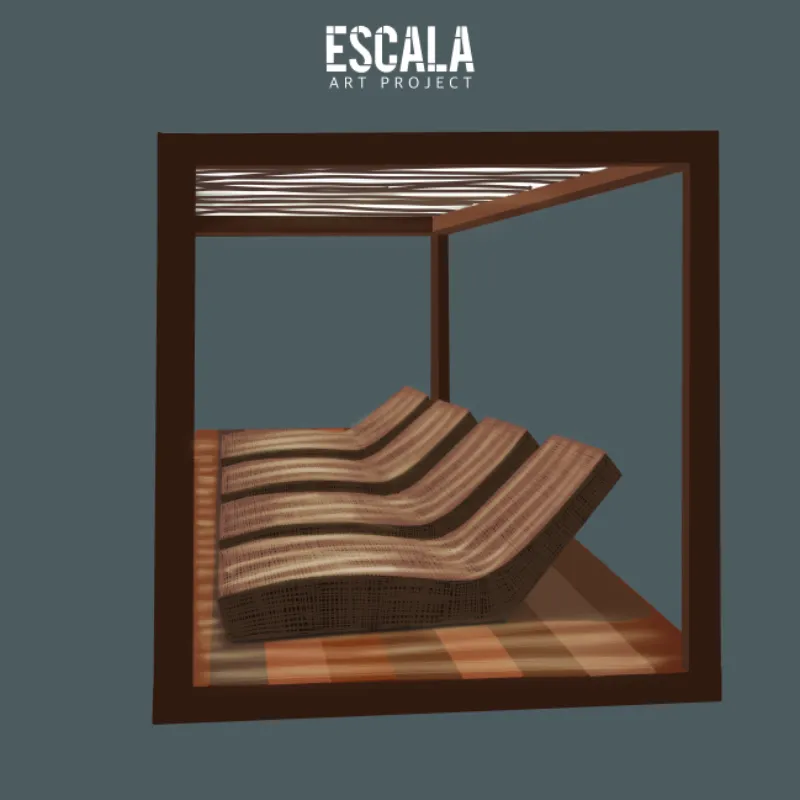 Pérgola de madera con tumbonas