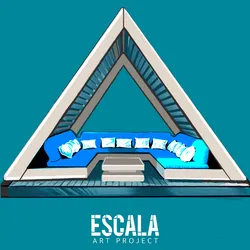 Pérgola de madera triangular con sofá 