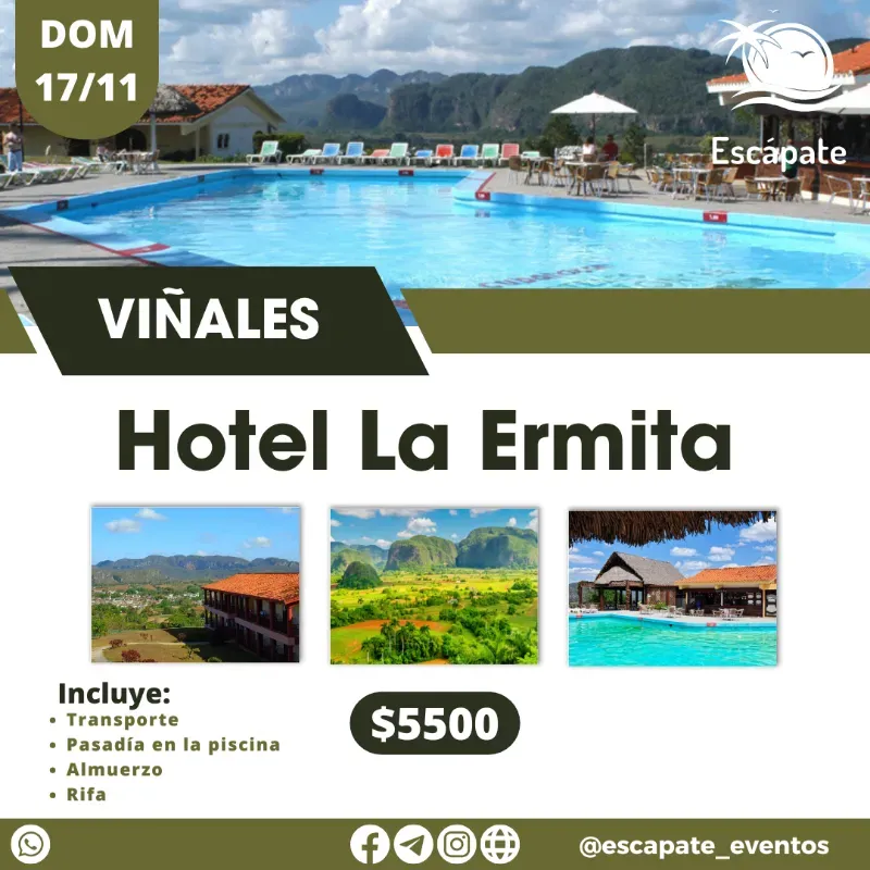  Pasadía en el Hotel La Ermita (Viñales) - Domingo 17/11
