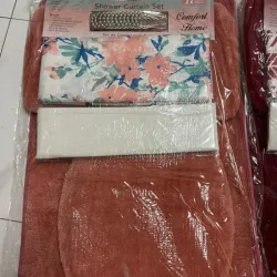 Juego de cortina de ducha y alfombras [ naranja ]