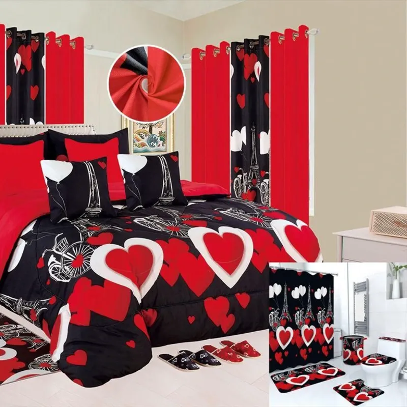 Juegos de edredon, cortinas y juego de baño talla FULL