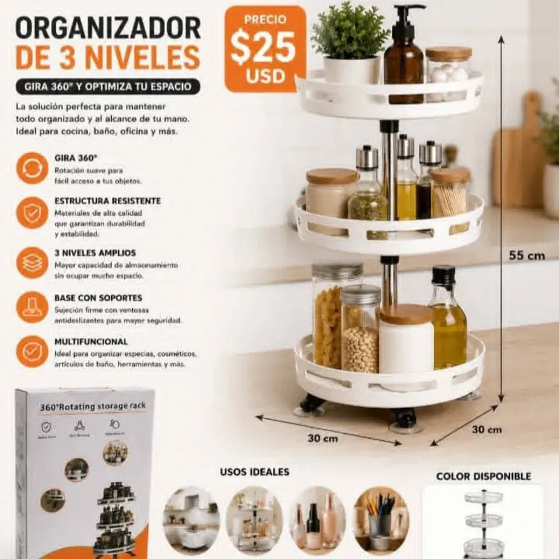 Organizador giratorio redondo de 3 niveles