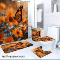 Set de cortina de baño en 3D y juego de alfombras