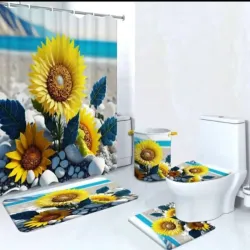 Set de cortina de baño en 3D y juego de alfombras