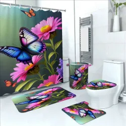 Set de cortina de baño en 3D y juego de alfombras