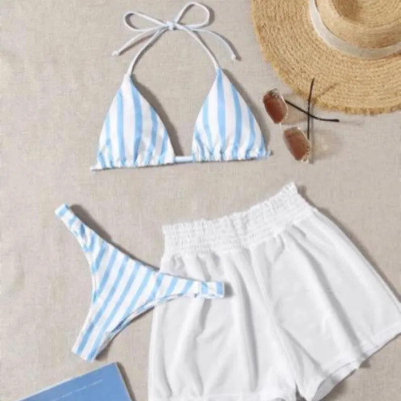 Bikni de Rayas Azul y Blanco 